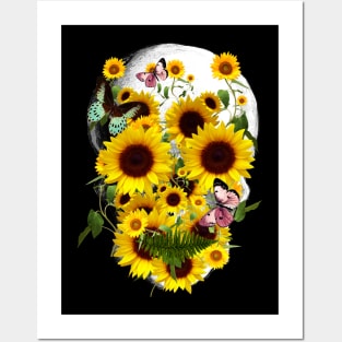 skeleton,floral,flower skull sunflowers Posters and Art